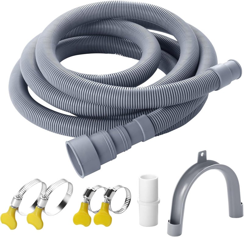 Elyfree Washing Machine Drain Hose, 15 ft Flexible Washer Drain Hose Extension, Universal Dishwasher Hose Extension Kits Corrugated Washer Hoses W/ 1 Hose 4 Clamps 1 U-Bend Holder (Feet, 15) - Image 1